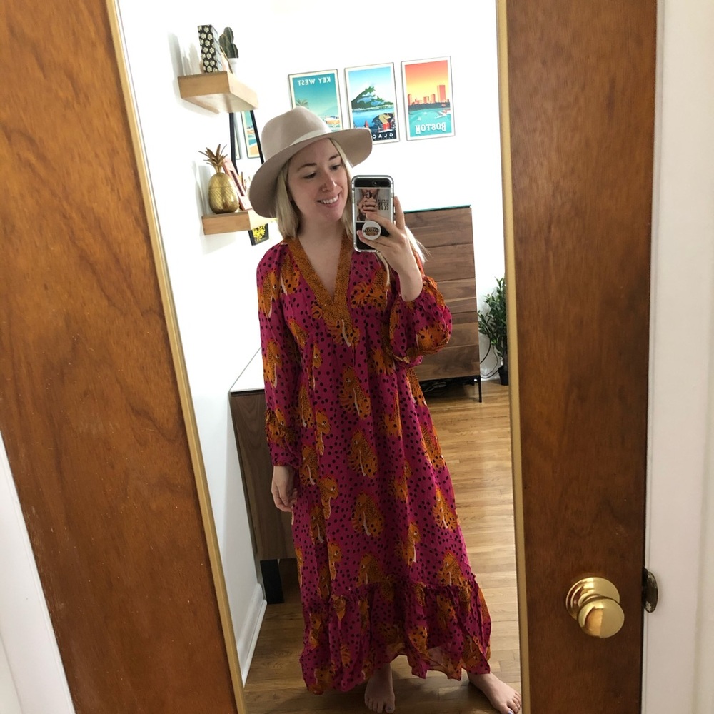 NWT RARE FARM Rio Pink and Orange Maxi Dress with polka dots AND leopards 🐆 - Picture 5 of 5